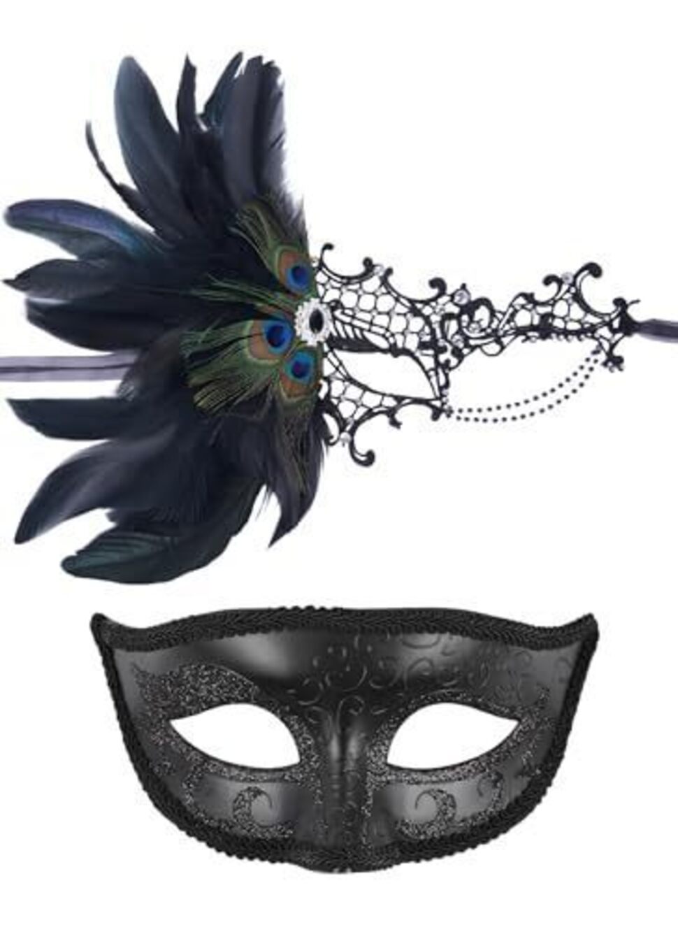 5236 2 Pcs Masquerade Mask for Couples, Black Couples Masquerade Masks Set